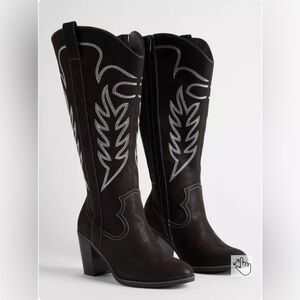 Torrid Black Heeled Boots with Silver Stitching